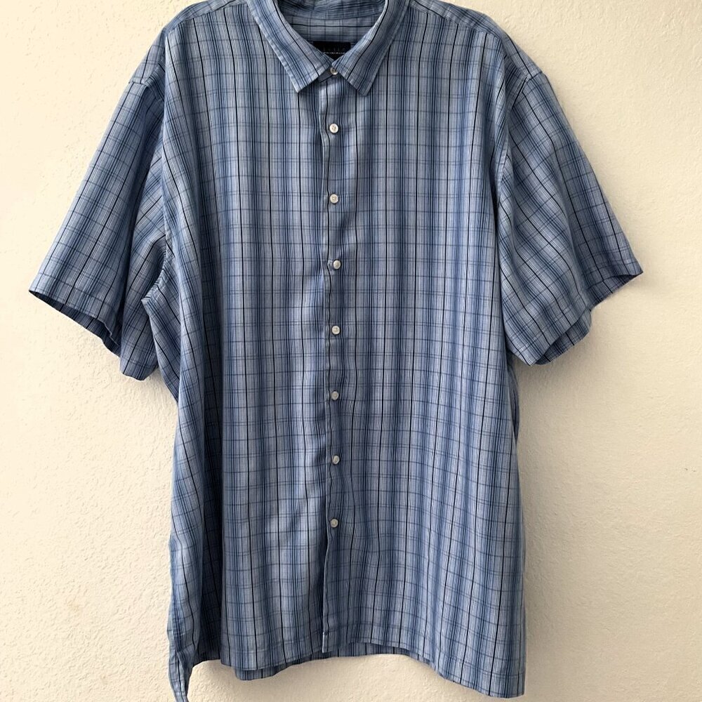 NWOT Basic Editions Men's 3XL Plaid Button Up Shirt Big and Tall Blue White
